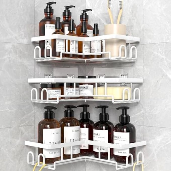 PromoHome Hoekdoucheplank - Zelfklevende Badkamer Organizer - 3-delig Set