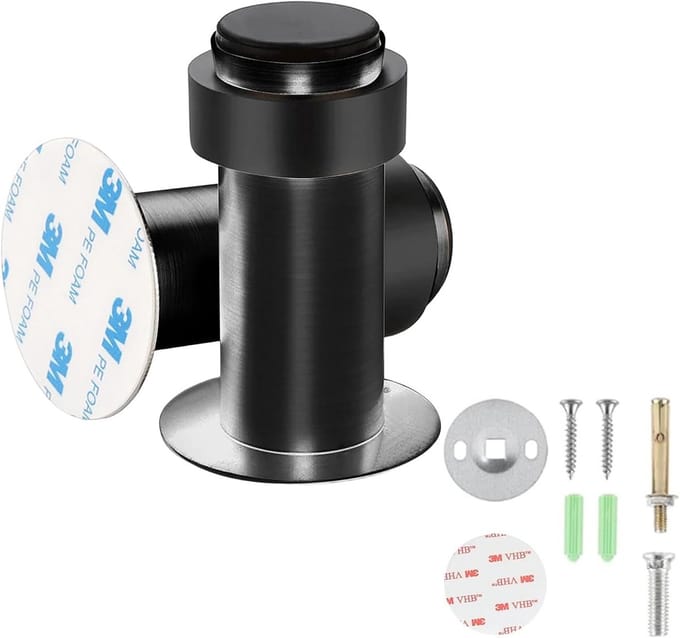 Deurstopper RVS met Rubber Wand en Vloermontage Zwart 8 cm