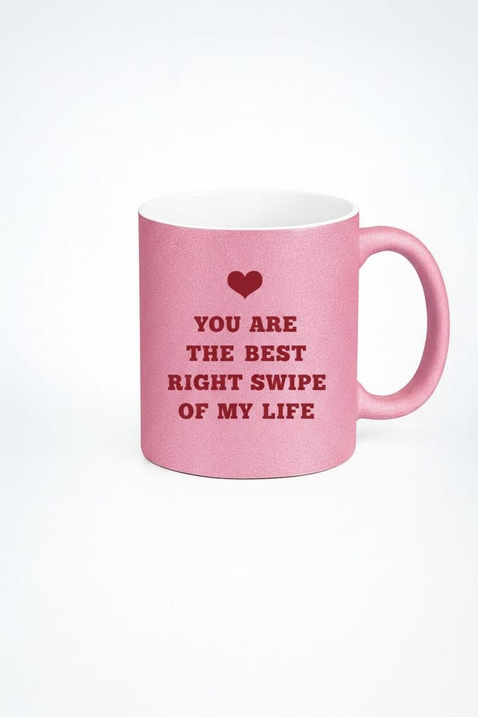 Roze Glitter Mok 'Beste Right Swipe' - Romantisch Liefdes Cadeau