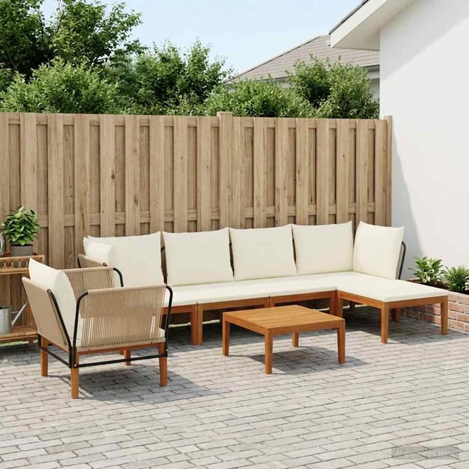 vidaXL - 7 - st - Massief - acaciahout - & - touw - Naturel