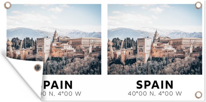 Schuttingposter Spanje - Kasteel - Bergen - Zomer - 200x100 cm - Tuindoek