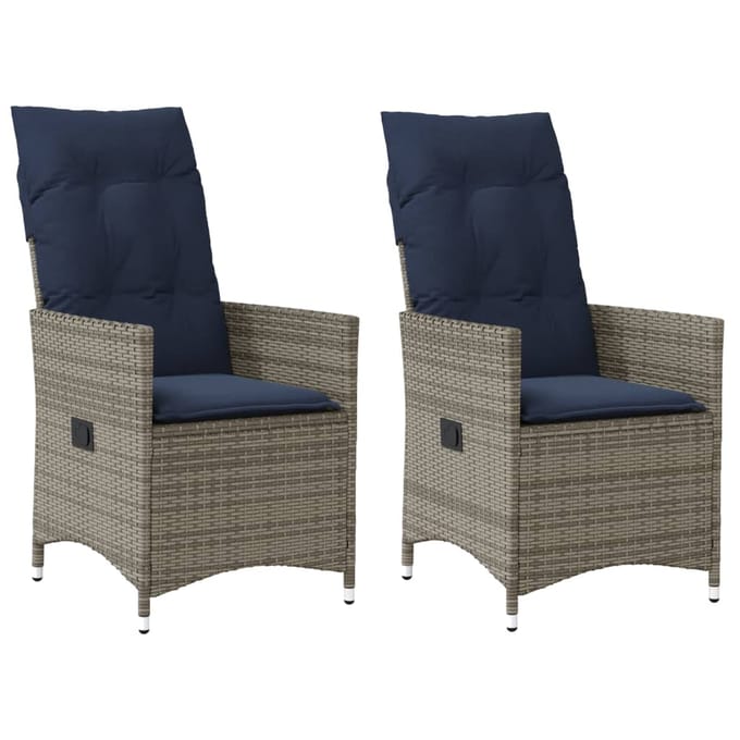 vidaXL - Tuinstoelen - 2 - st - verstelbaar - met - kussens - poly - rattan - grijs