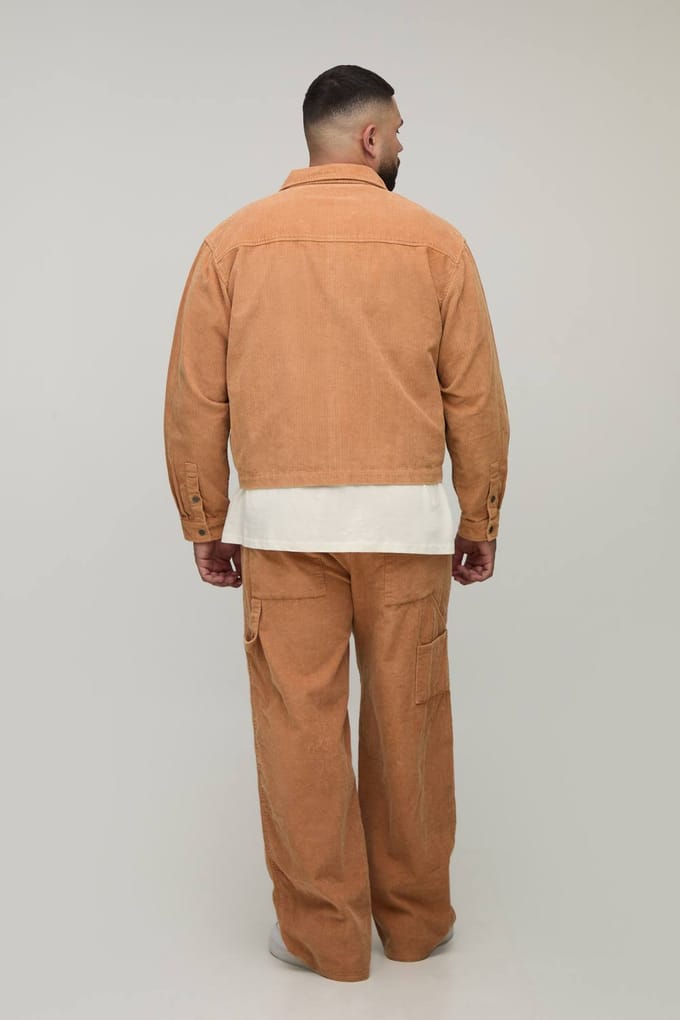 Plus Washed Cord Relaxed Boxy Worker Jacket | Tan | Size 2XL