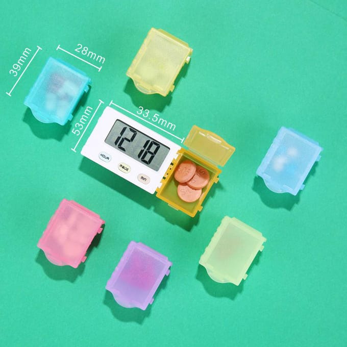 Stofdicht gescheiden pillenorganizer, pillendoosje, elektronische timer, wekker, herinneringsmedicijn veelkleurig