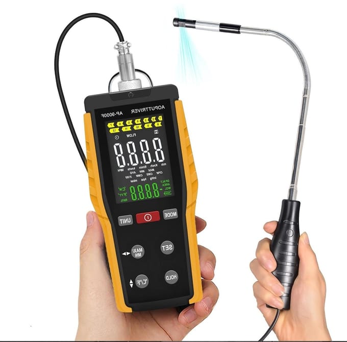 Handheld Windmeter - Luchtstroommeter Temperatuurmeter - HVAC Systemen Meten - Uitschuifbare Sensor - 0.1-30m/s - Zwart