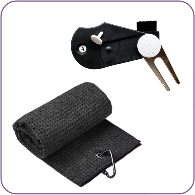 Jobber Sports Golfhanddoek met 4-in-1 Pitchfork - Zwart