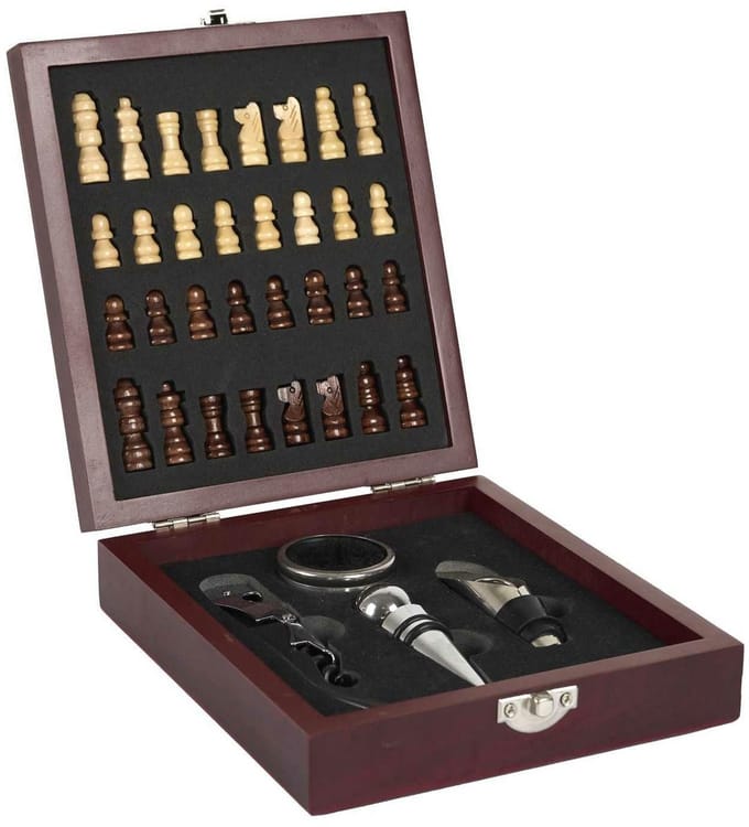 HowHomely Wine&Chess - Wijnset - Schaken - Houten Doos - 2-in-1