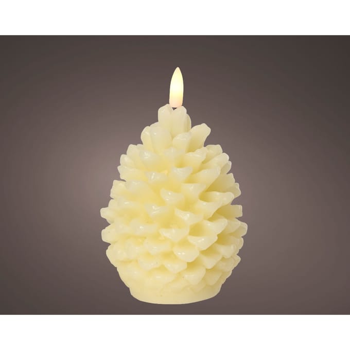 LED kaars dennenappel crème met vlam-effect - ø8,5x13 cm