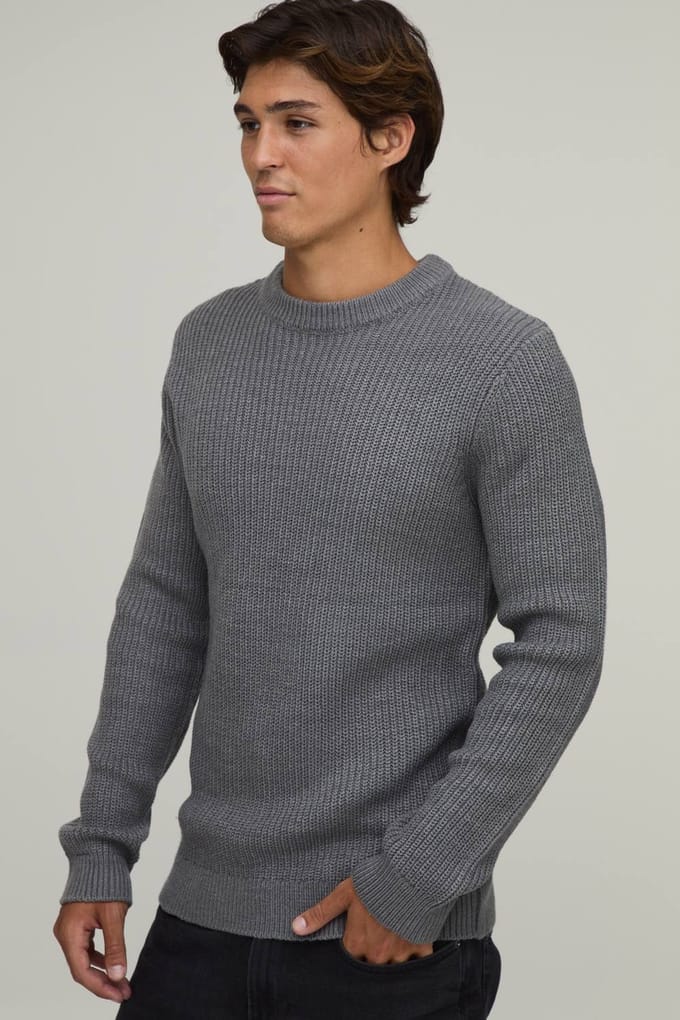 Muscle Fit Geribbelde Gebreide Trui | Charcoal | Size Medium