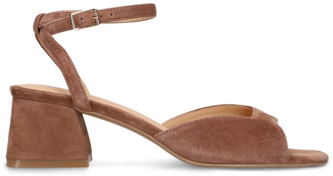 Manfield - Dames - Bruine suède sandalen met hak - Maat 36