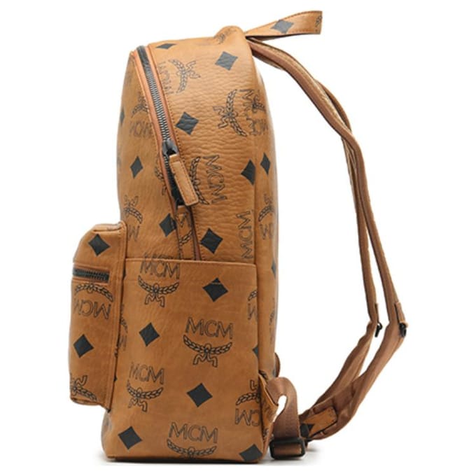 MCM Maxi Groot Logo Design Monogram Print Klassieke Studded Gecoat Canvas Rugzak Unisex rugzak Bruin Cognac MMKDAVE01CO001 Basic Set (Bag+Dust Bag)