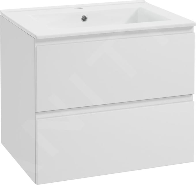 kielle Oudee - Wastafelkast met wastafel, 60x55x46 cm, 2 laden, glanzend wit 50002S60