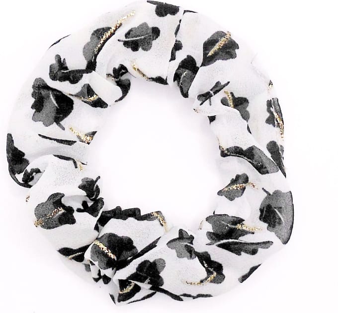Scrunchie wit-zwart met gouden streepjes