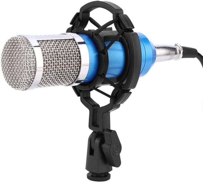 Audiocondensator Microfoon - Studio Opname - Professionele Opnames - Inclusief Schokdemper - 16.5 x 4.7 cm - Zwart