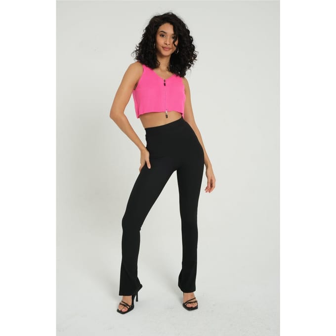 V-hals Gebreide Ribbels Met Rits Croptop