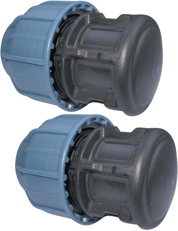 Dailygoods- Compressiepluggen Set van 2 - Ergonomische Moer - Eindelijnverloopstuk - Ø25mm Buis - Polypropyleen - PN10 - Waterbehandelingssysteem - Knelplug