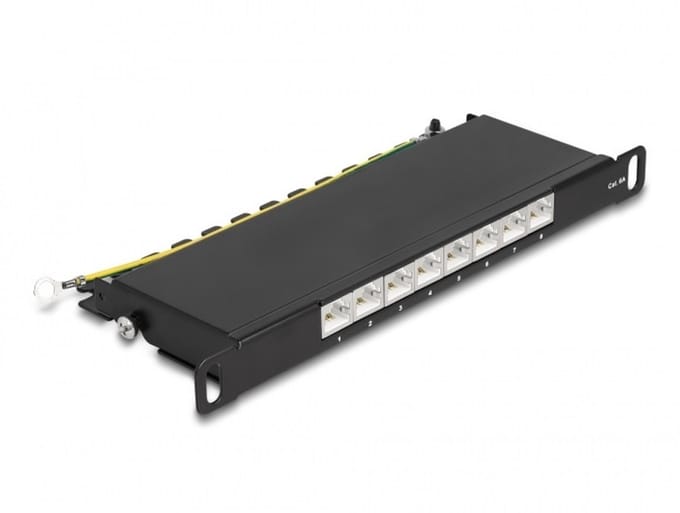 Delock 10 inch patch panel | 8x RJ45 | CAT6a | STP | 0,5U | zwart