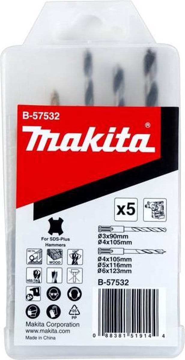 Makita B-57532 Universeel boorassortiment 5-delig Metaal, Hout 3 mm, 4 mm, 5 mm, 6 mm