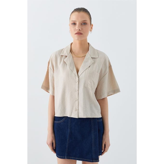 Losse Pasvorm Knopen Overhemd Crop met Zak