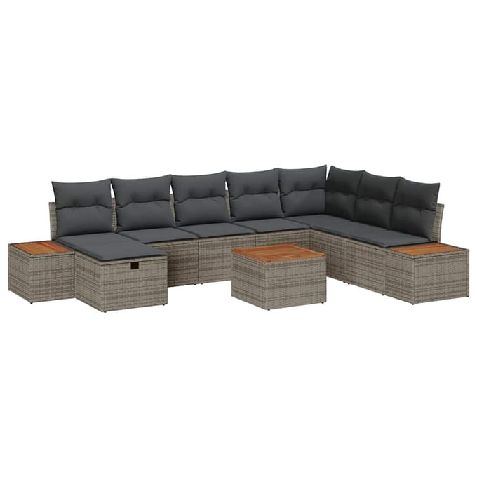 vidaXL - Tuinbank - Set - 9 - st - Grijs - poly - rattan