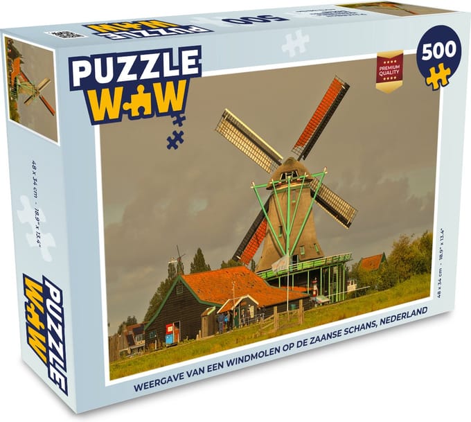 Puzzel Weergave van een windmolen op de Zaanse Schans, Nederland - Legpuzzel - Puzzel 500 stukjes