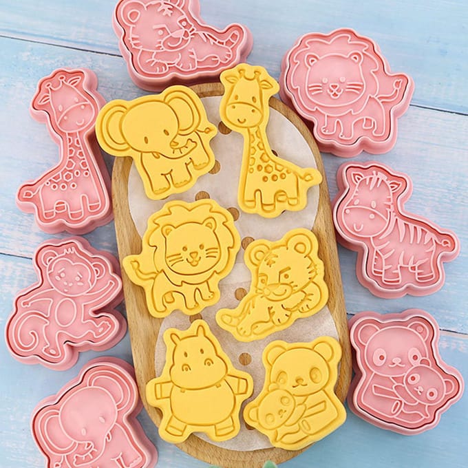 8 Stuks Koekjesvorm Dierenvorm Voedselkwaliteit Plastic Koekjes Bakvorm Snijder voor Koekjes Fondant yellow