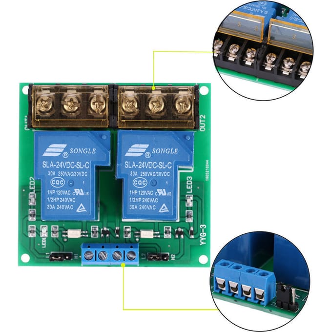 1/2-Kanaals DC 5V 12V 24V 30A Relais Board Module Optocoupler Isolatie Hoge/Lage Trigger 24V 2-Channel