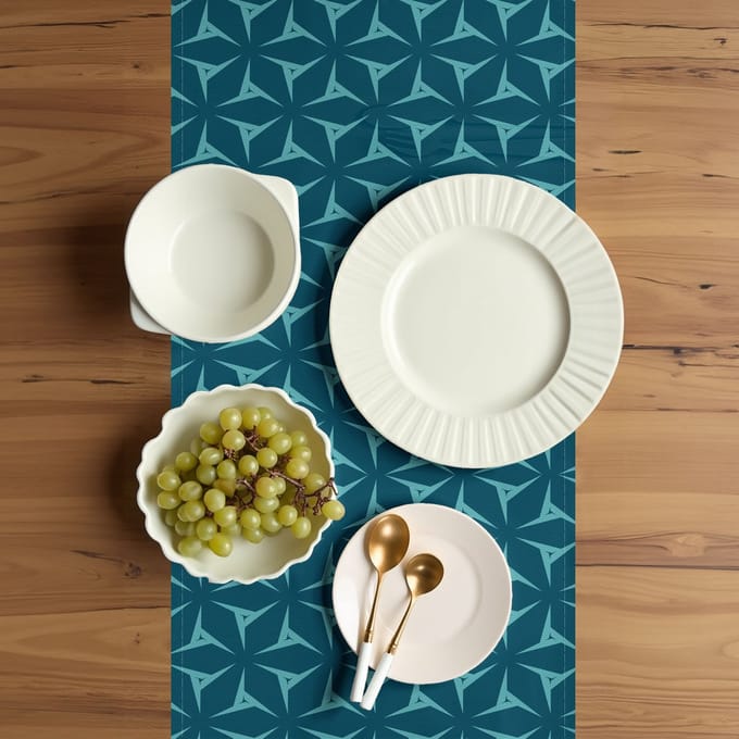 ABAKUHAUS Abstracte geometrie – tafelloper – Polyester, Petrol/Aqua, 40x180 cm