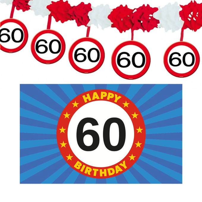 60 jaar leeftijd verjaardag slinger en vlag 150 x 90 feestartikelen versiering pakket