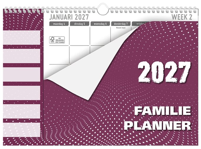 MGPcards - Family Planner XL 2027 - Weekplanner - Week begint op maandag - 34 x 24,5 cm - Purper
