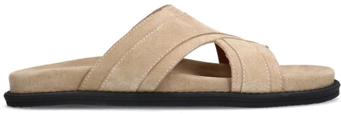 Manfield - Heren - Beige suède slippers - Maat 44