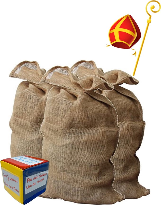 Sinterklaas Jute zak, Set 3 stuks Incl. Dobbelsteen