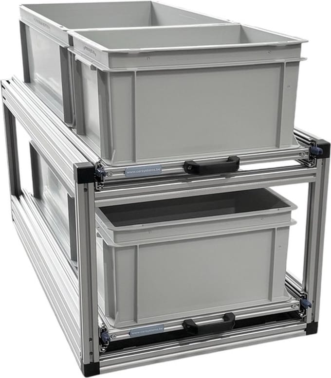 Dubbel schuifframe voor camper 90x40 cm - met 4 open bakken - 130 kg belastbaar