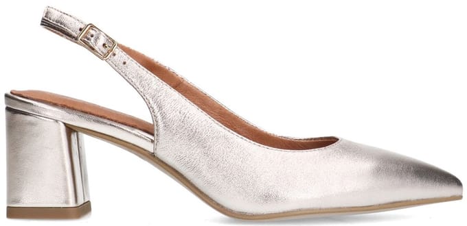 No Stress - Dames - Goudkleurige leren slingbacks - Maat 36