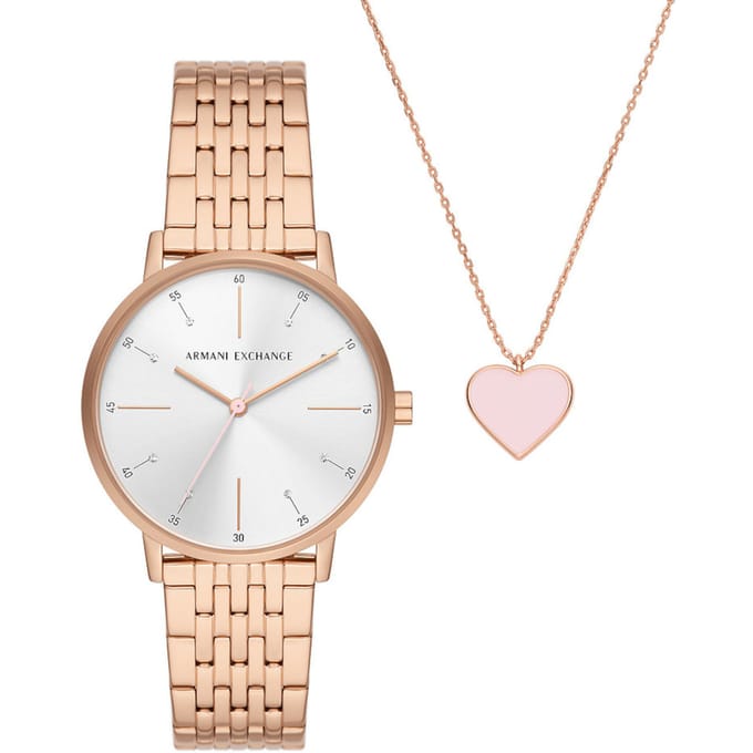 Armani Exchange  Dames Horlogegeschenkset met Ketting 36 mm - Rosékleurig