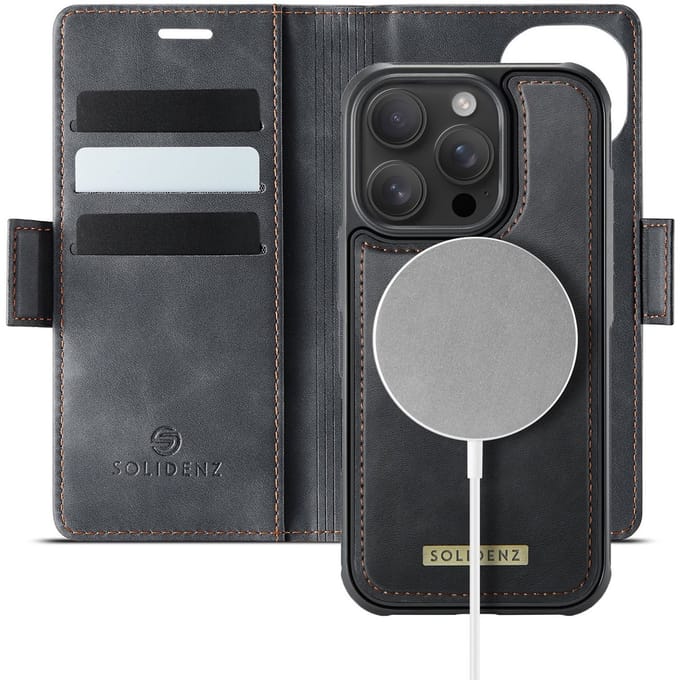 Solidenz geschikt voor iPhone 15 Pro Max hoesje - Luxe Wallet met MagSafe - Afneembare Backcover - Zwart