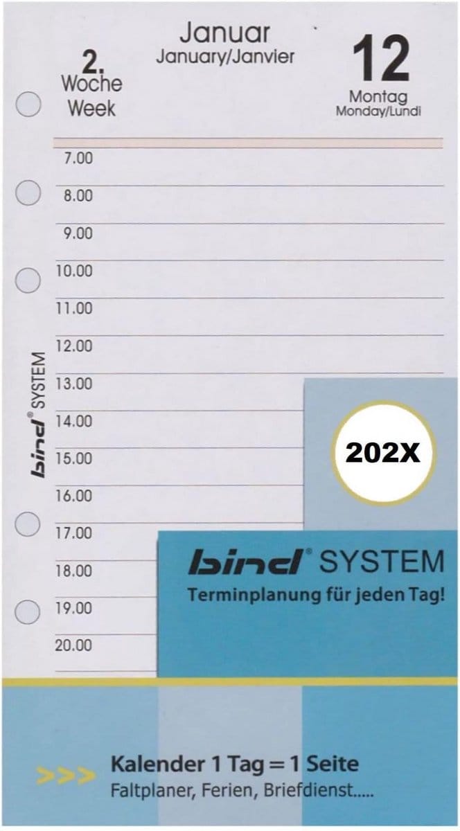 Agendavulling A6 voor dagkalender, timerinzet 2024 met 1 pagina per dag