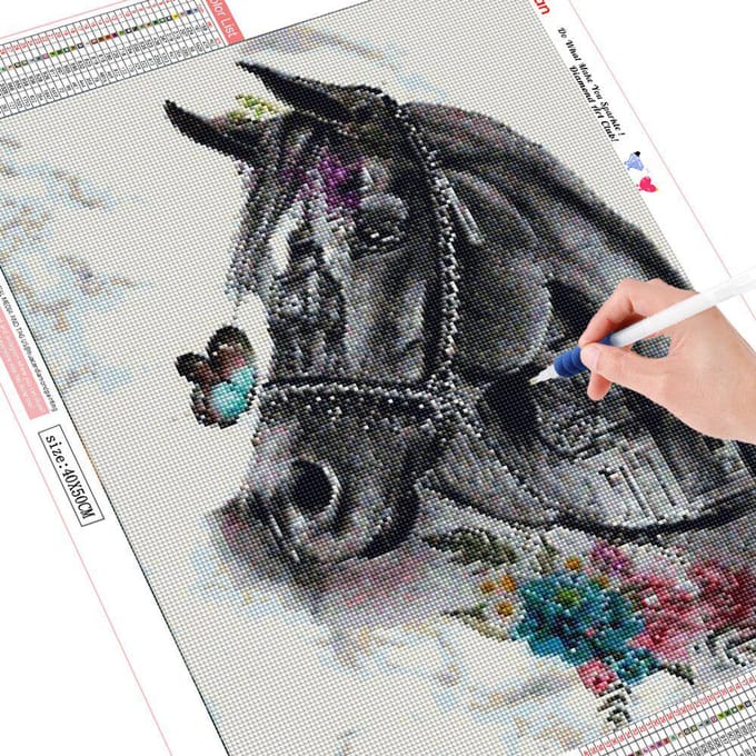 Peinture diamant cheval complet 5D, broderie diamant, affichage complet, mosaïque d'animaux, image 20X30 black