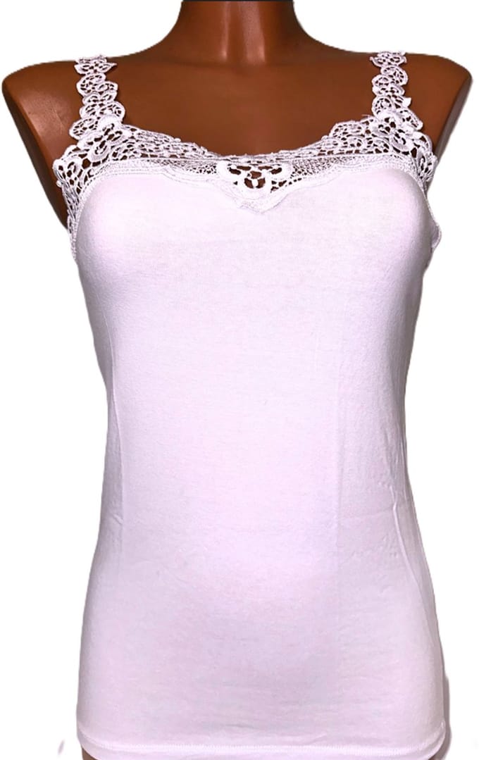 Marco Rossi - Random kant - Dameshemd kant - Onderhemd - Singlet - Katoen - Dames - Wit - Maat M/38 - Model 6
