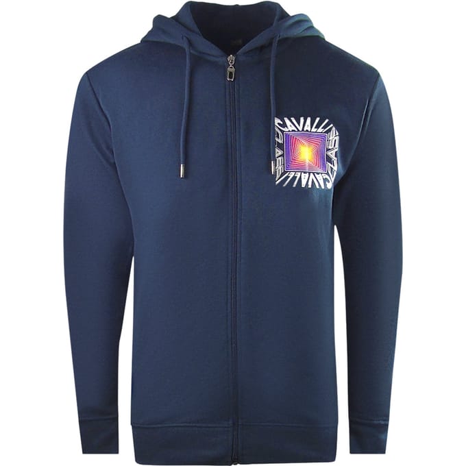 Cavalli Class Aysmmetric Box Design marineblauwe hoodie met rits