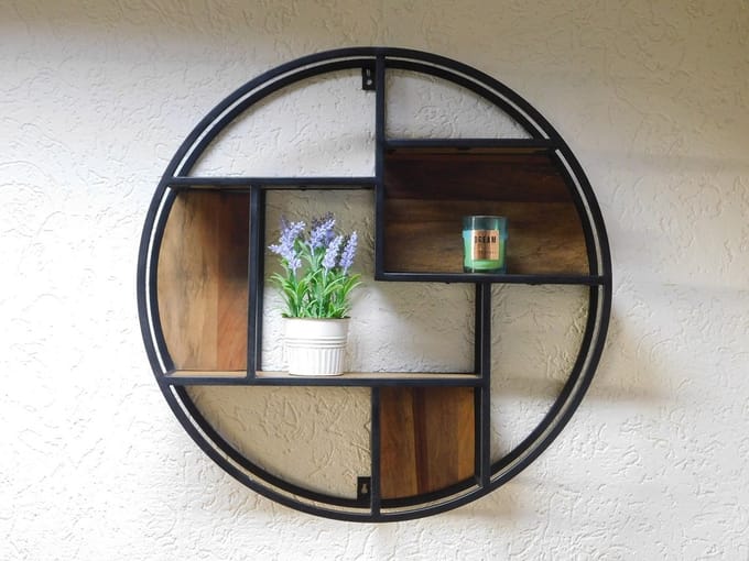 Industrieel wandrek X - rond - mango hout en metaal