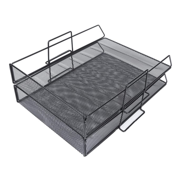 2 stuks 2 Laags Documentenbakken Verticaal 2 Laags Stapelbaar Bureau Bak Gaas Hol IJzer Gratis DIY Combinatie gray