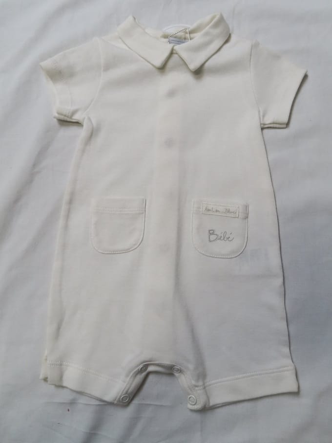 Petit Bateau - Combi kort - Wit - Unie - 3 maand 60