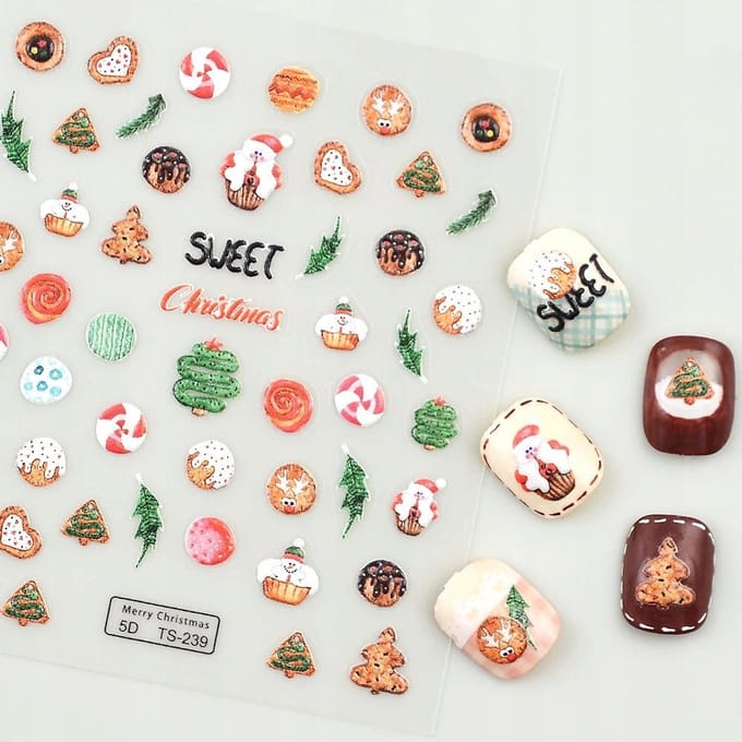 Frezarkowo - 3D Samoprzylepne Nagelstickers - Kerst - Ciasteczka