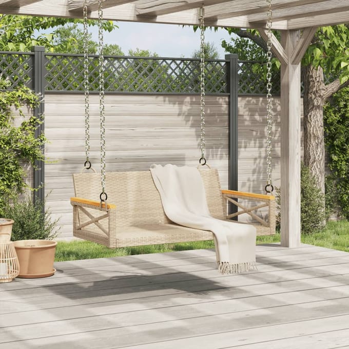 vidaXL - Schommelbank - 109x62x40 - cm - poly - rattan - beige