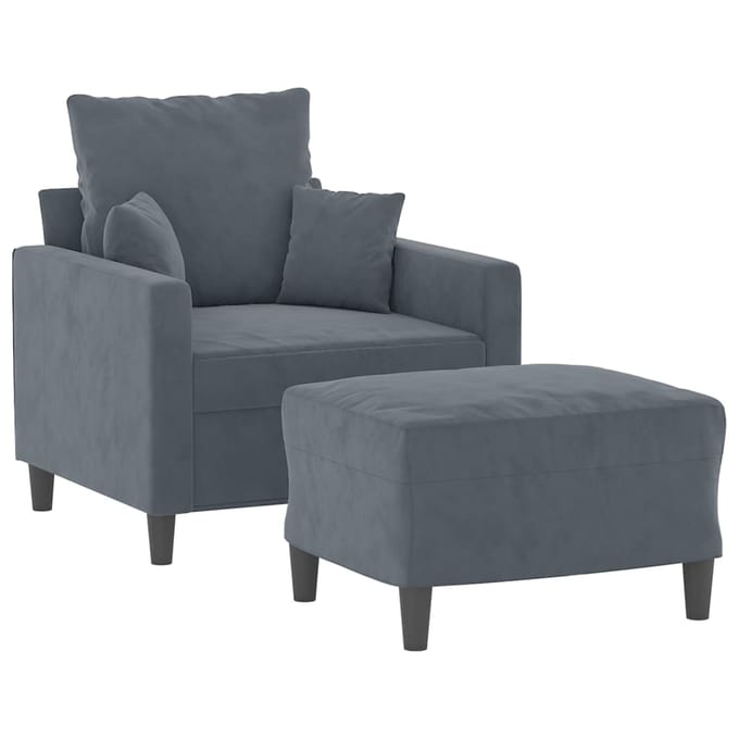 vidaXL - Fauteuil - met - voetenbank - 60 - cm - fluweel - donkergrijs
