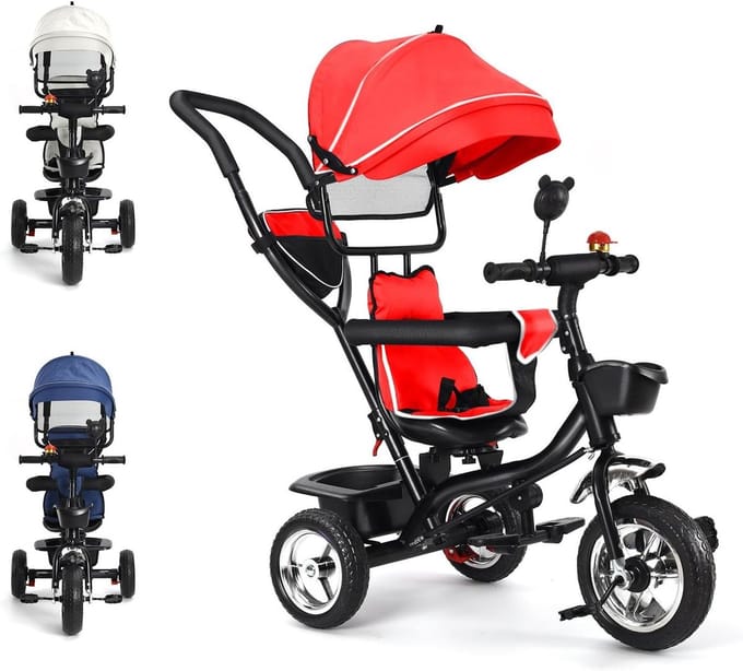 Baby Driewieler - Loopfiets Kinderwagen - Buiten Spelen - Schaalbaar Groeiend - 46 x 75 x 106 cm - Rood
