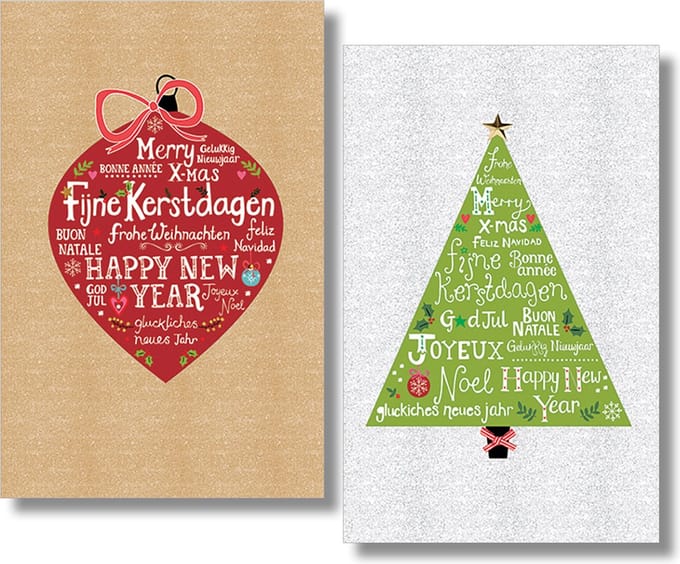 40 Kerstkaarten - Folie - Witte envelop - 10,5 x 16 cm - 2 motieven