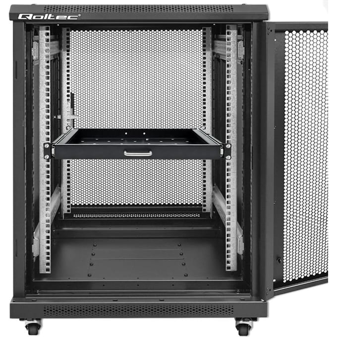 Qoltec Solid Steel RACK Kastgreepplank |   600*600 |   Schuif |   Zwart