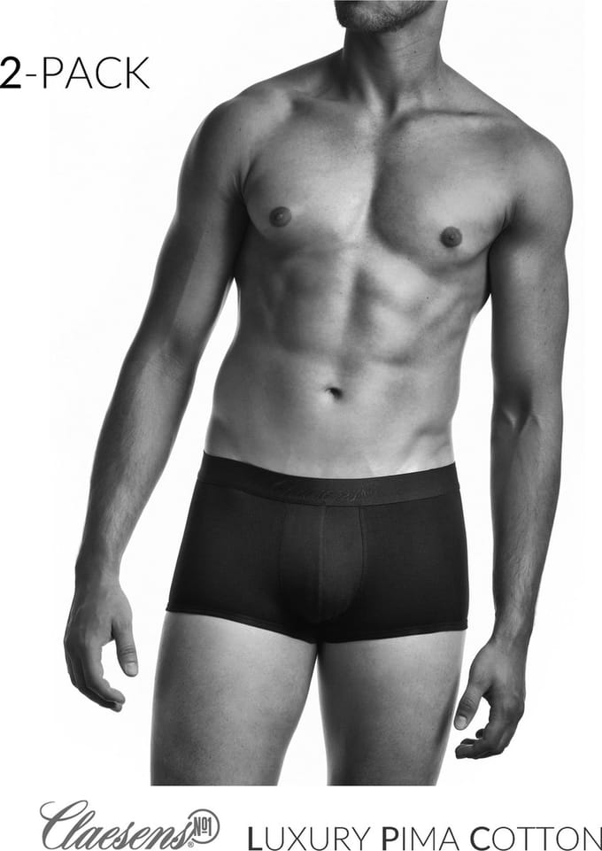 Claesen's® - Heren Pima 2-Pack Short Boxer - Zwart - 10% Lycra - 90% Katoen